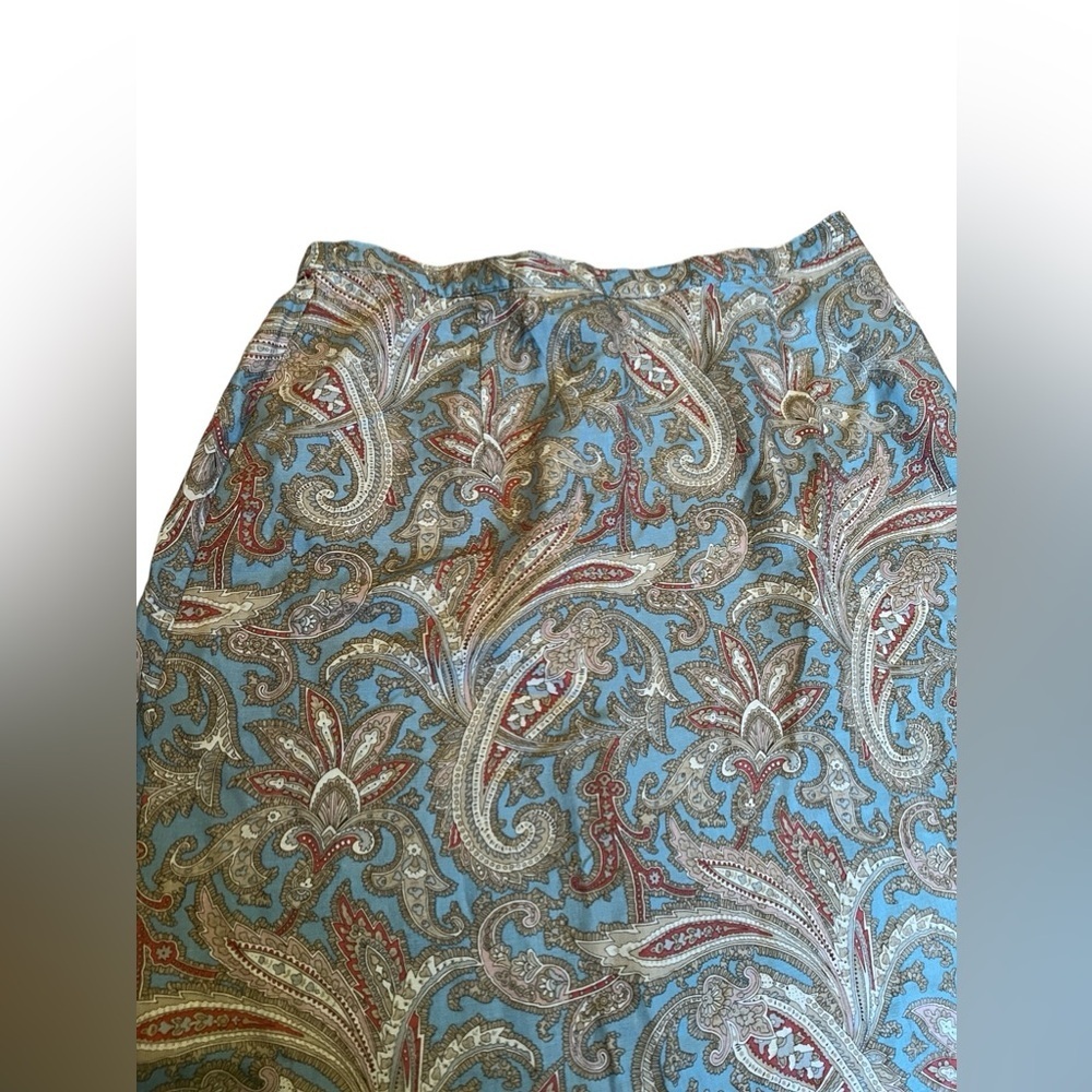 Vintage Van Heusen Size L Paisley Blue Multicolored Linen Blend Skirt Bohemian - Picture 2 of 4